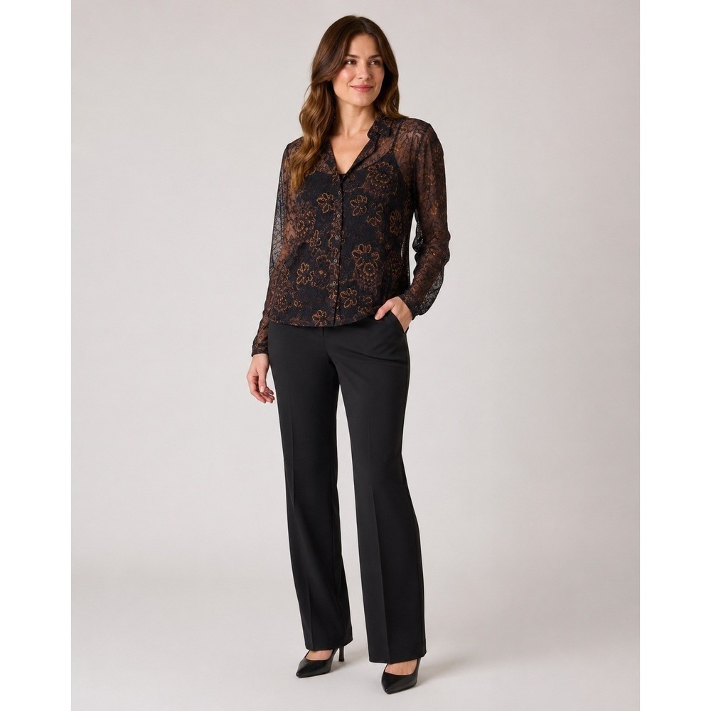 Jane + Delancey Button Front Shirt Womens‎ Medium Brown Black Whimsigoth Fall